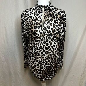 Chico's Leopard Print Mock Neck Zip Pullover Sweater Lightweight Womens Designer